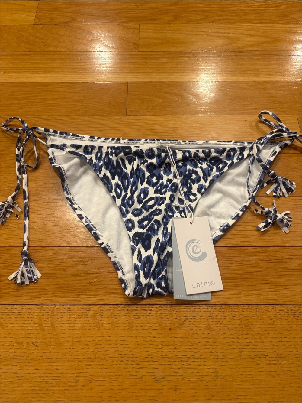 calme Women's Blue Leopard Tie-Side Bikini Bottom